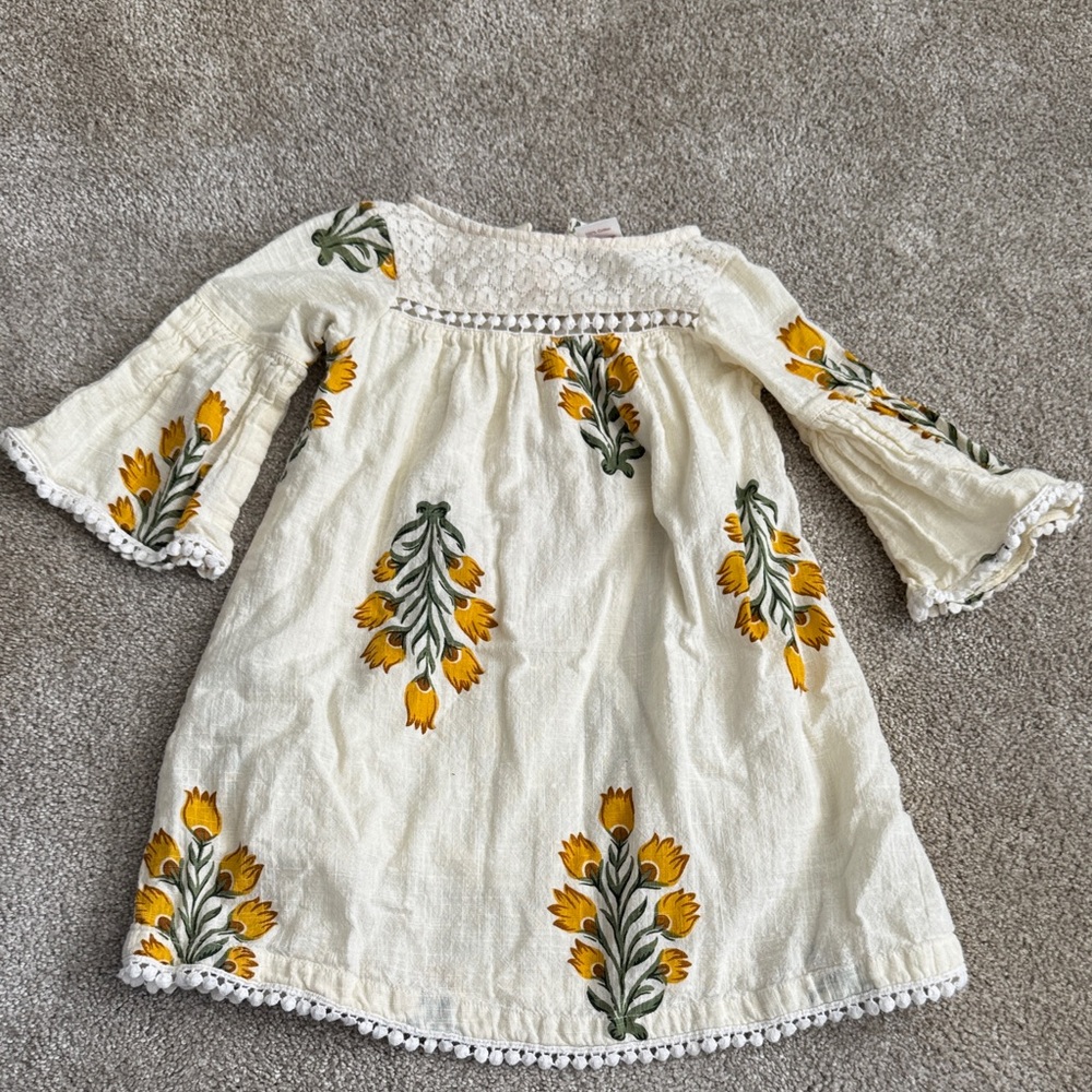 Girls' Ivory Dress with Yellow Flowers